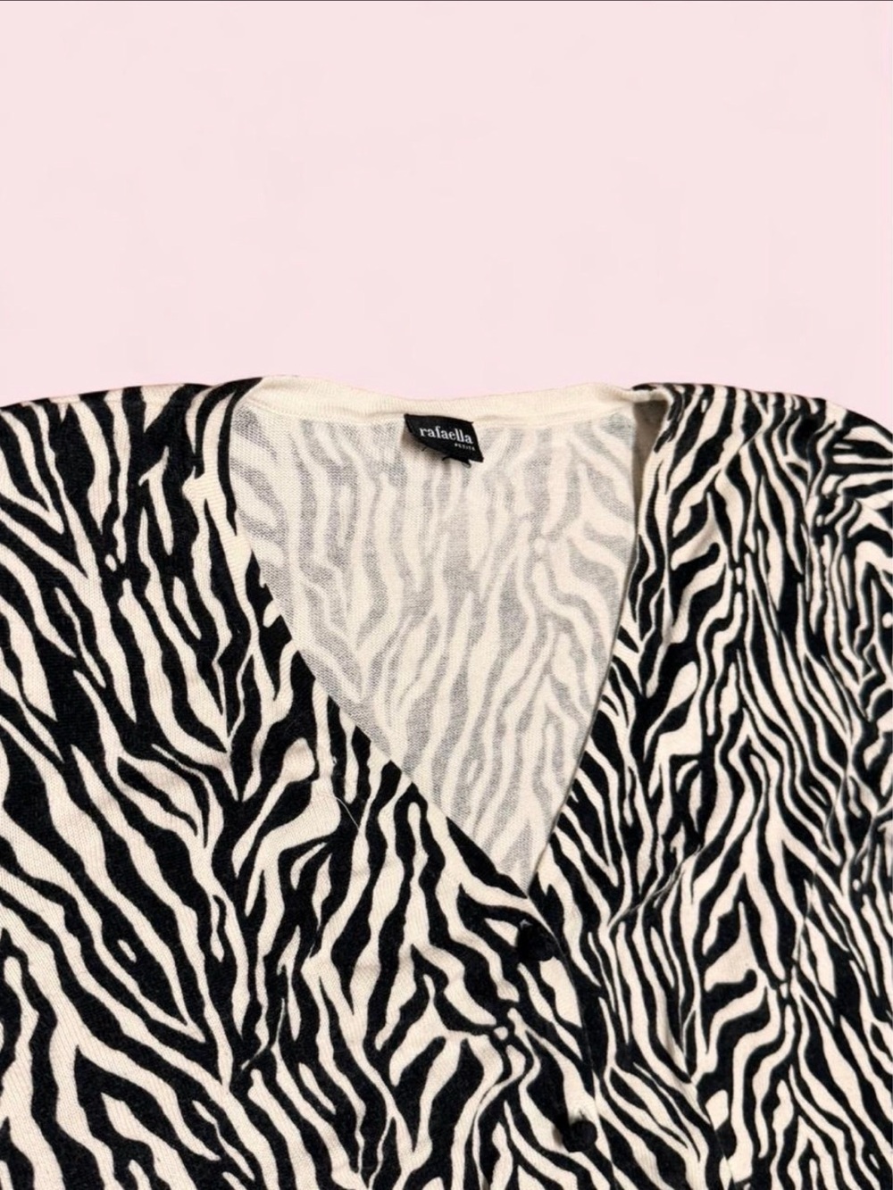 Rafaella Petite Zebra Cardigan Sweater M/L Black White Y2K Button Up 100% Cotton - Picture 3 of 7